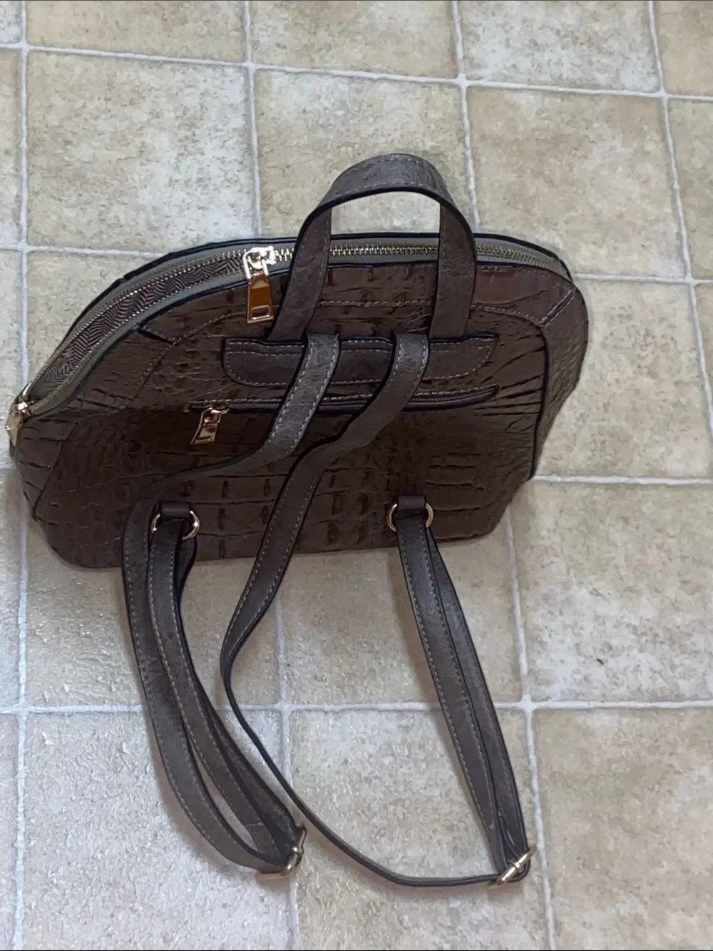 Unbranded Faux Croc-Embossed Dome Satchel in Chocolate Brown Made In China Bag